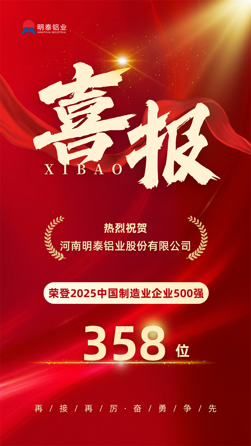 中國制造業企業500強，明泰鋁業上榜